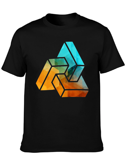 Camiseta Negra con Diseño Abstracto Triangular Geométrico