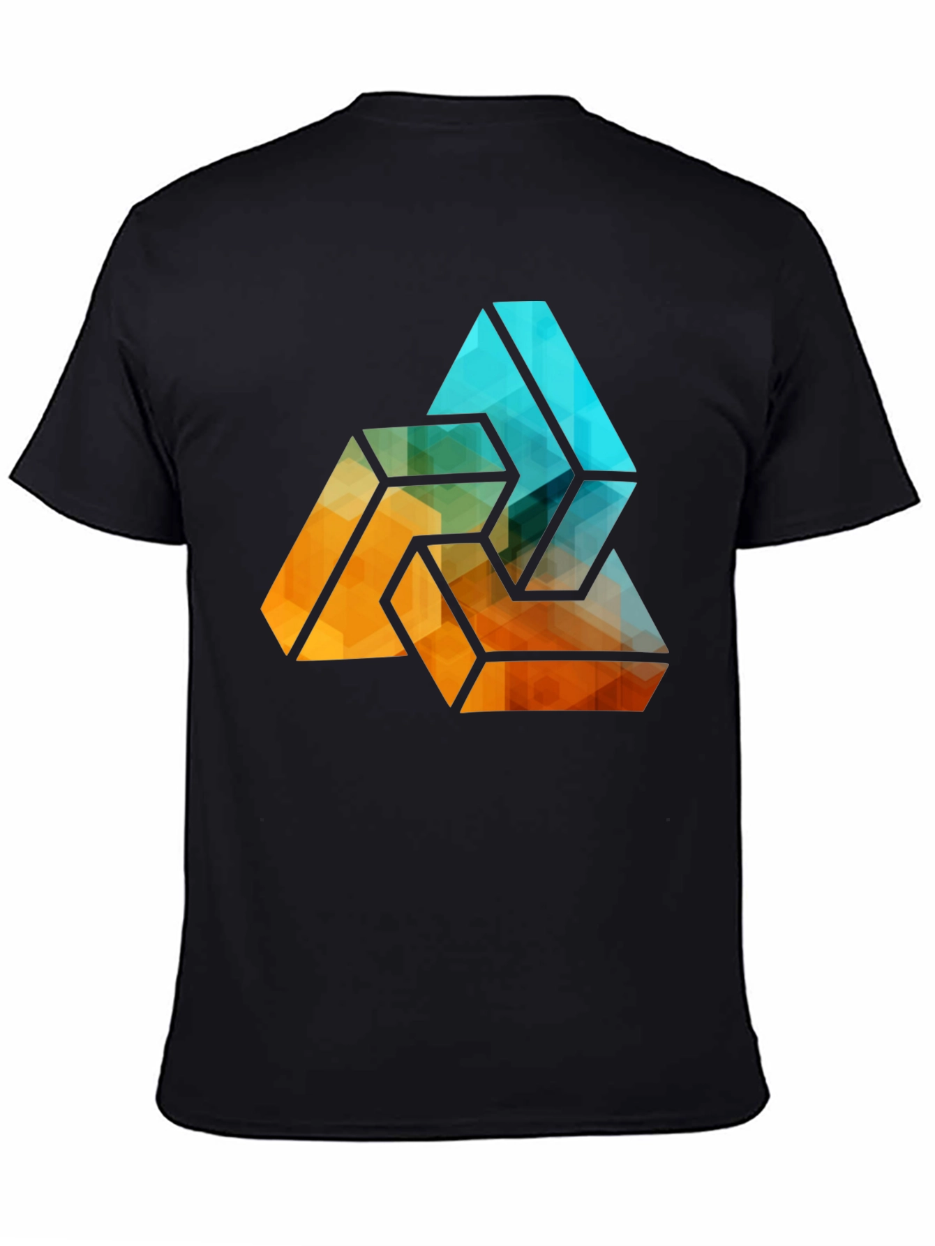 Camiseta Negra con Diseño Abstracto Triangular Geométrico