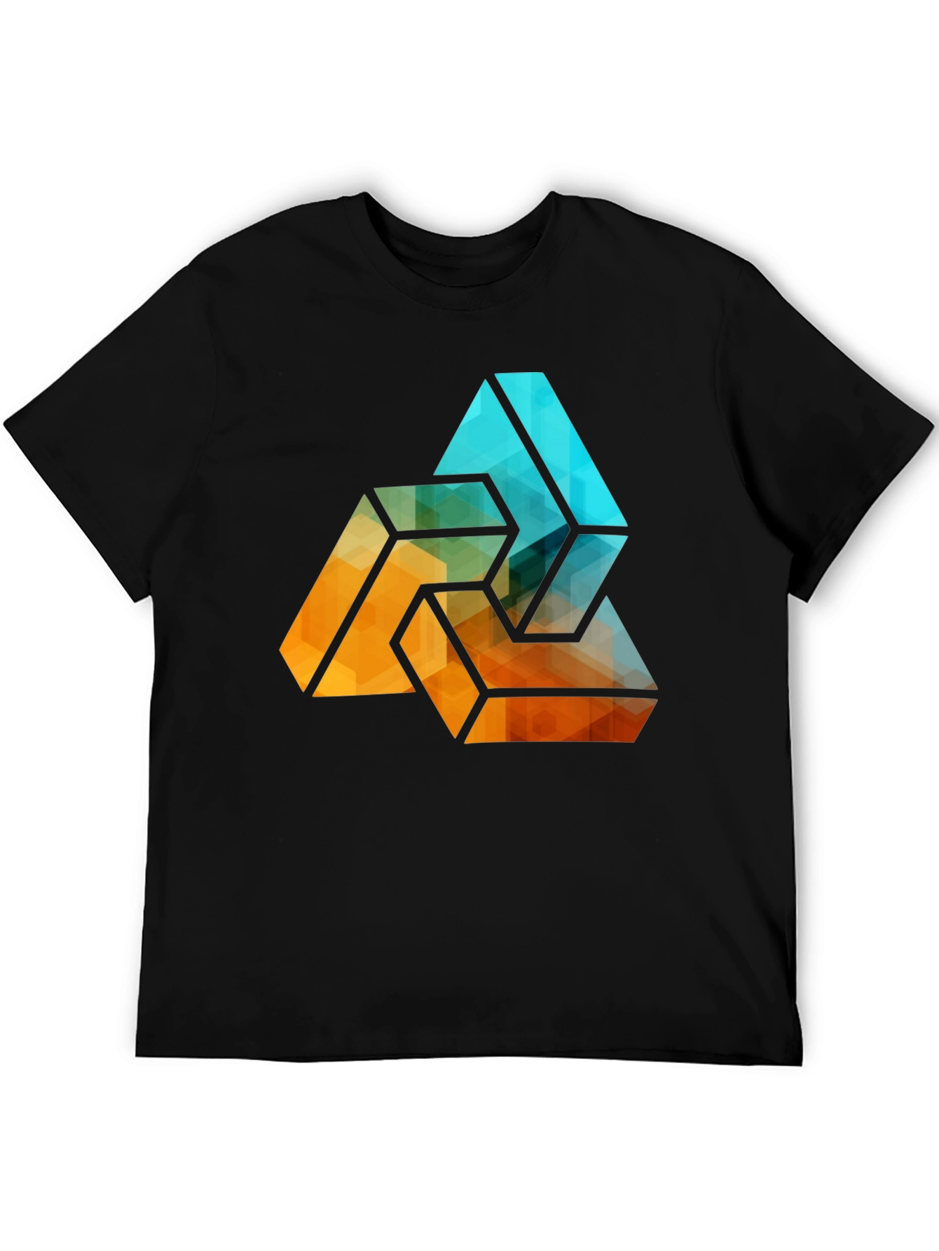Camiseta Negra con Diseño Abstracto Triangular Geométrico