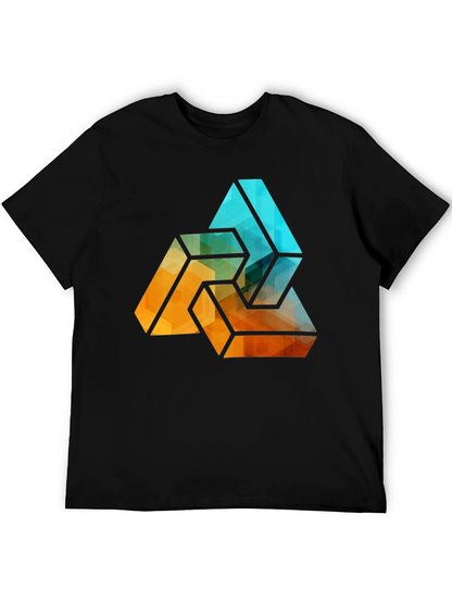 Camiseta Negra con Diseño Abstracto Triangular Geométrico