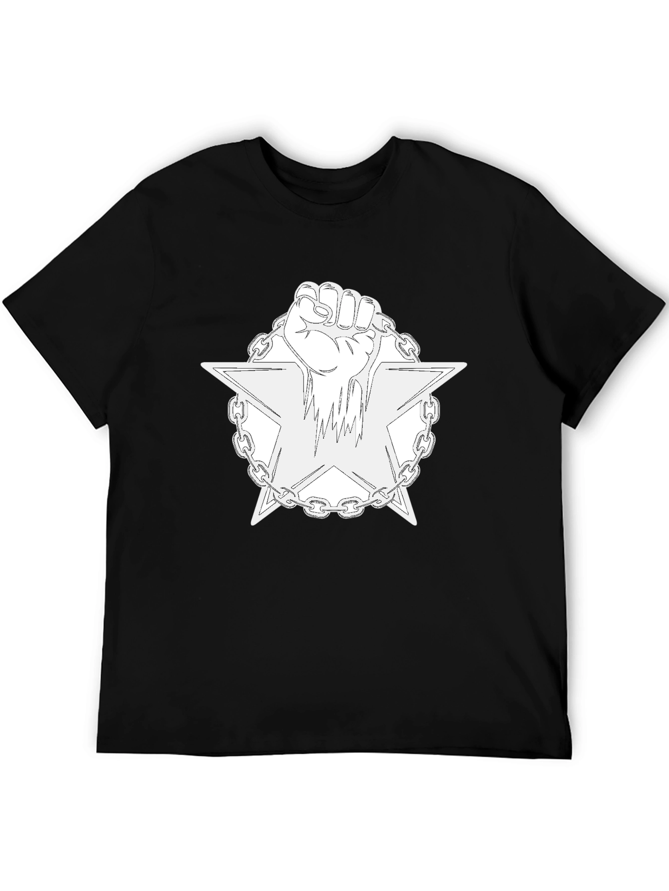 Camiseta Negra con Diseño de Puño y Estrella Encadenada