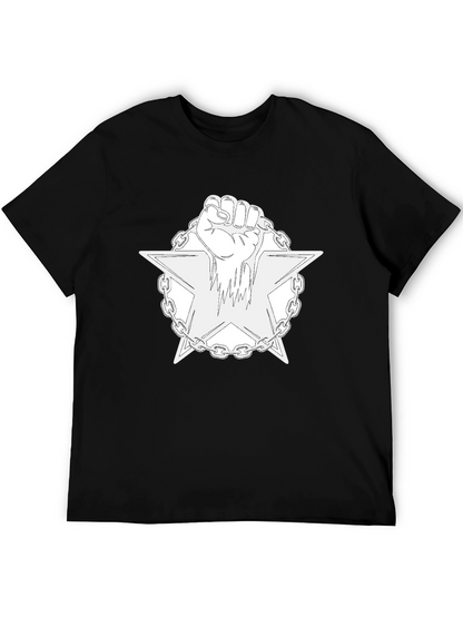 Camiseta Negra con Diseño de Puño y Estrella Encadenada