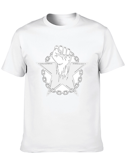 Camiseta Negra con Diseño de Puño y Estrella Encadenada
