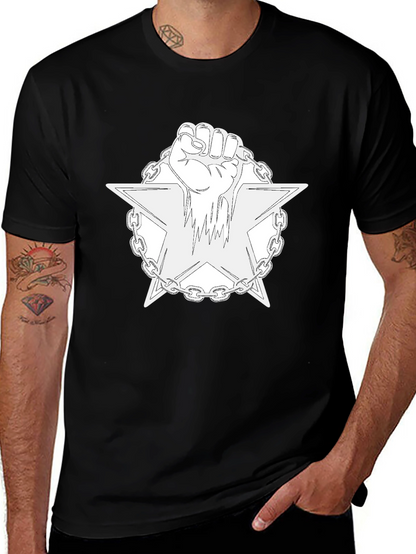 Camiseta Negra con Diseño de Puño y Estrella Encadenada