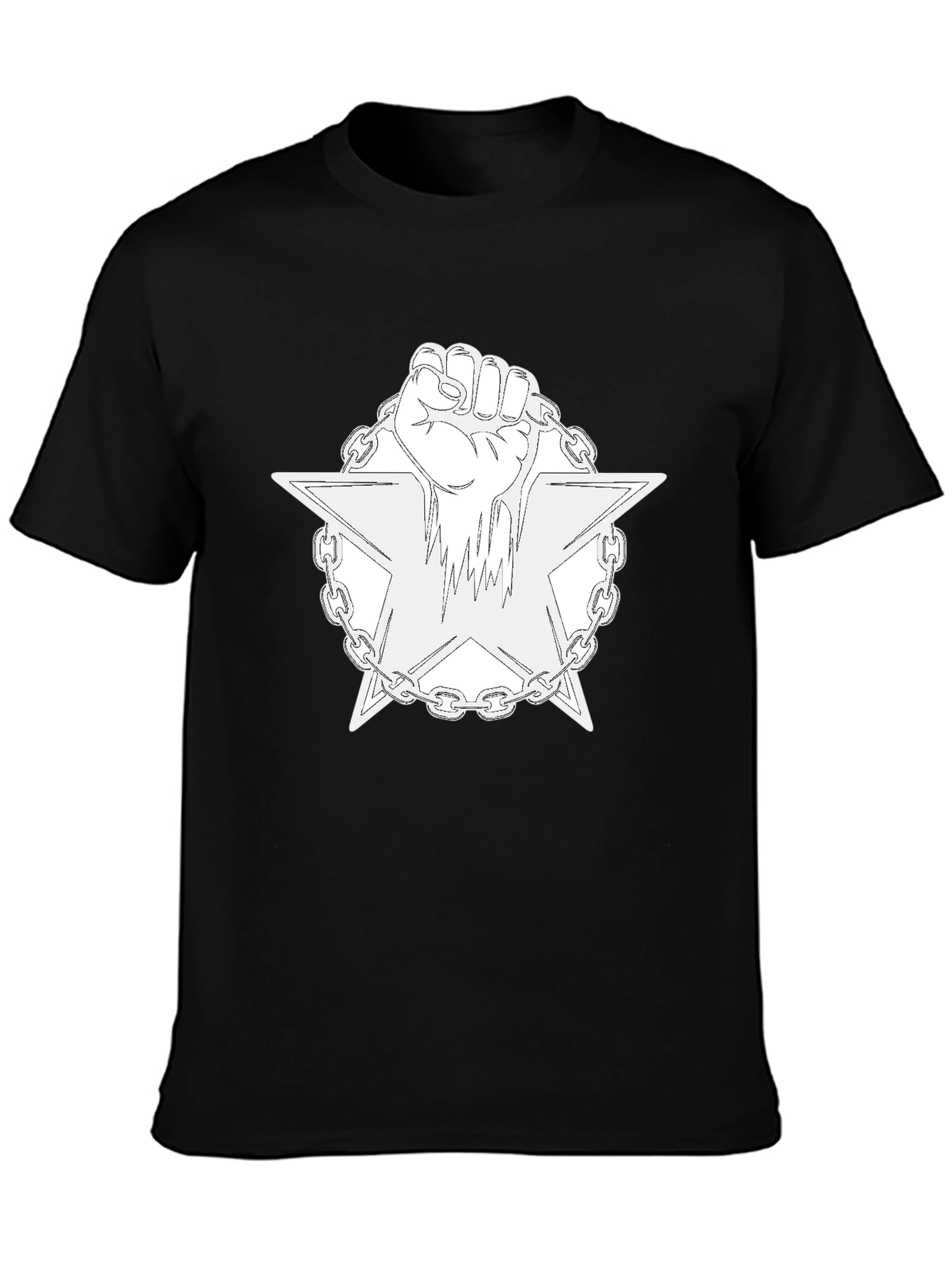 Camiseta Negra con Diseño de Puño y Estrella Encadenada