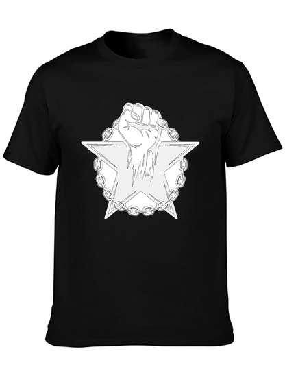 Camiseta Negra con Diseño de Puño y Estrella Encadenada