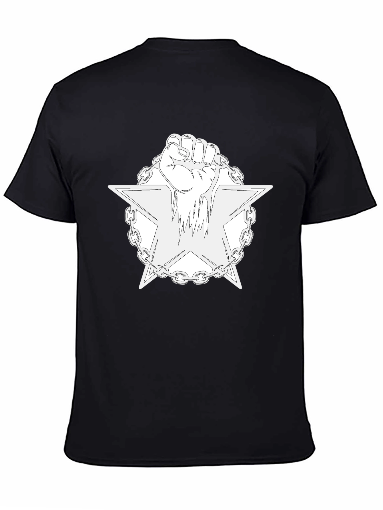 Camiseta Negra con Diseño de Puño y Estrella Encadenada