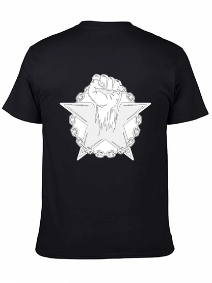 Camiseta Negra con Diseño de Puño y Estrella Encadenada