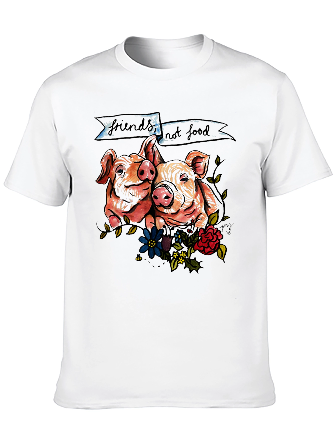 Camiseta Negra con Diseño de Cerditos Veganos