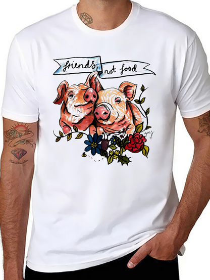 Camiseta Negra con Diseño de Cerditos Veganos