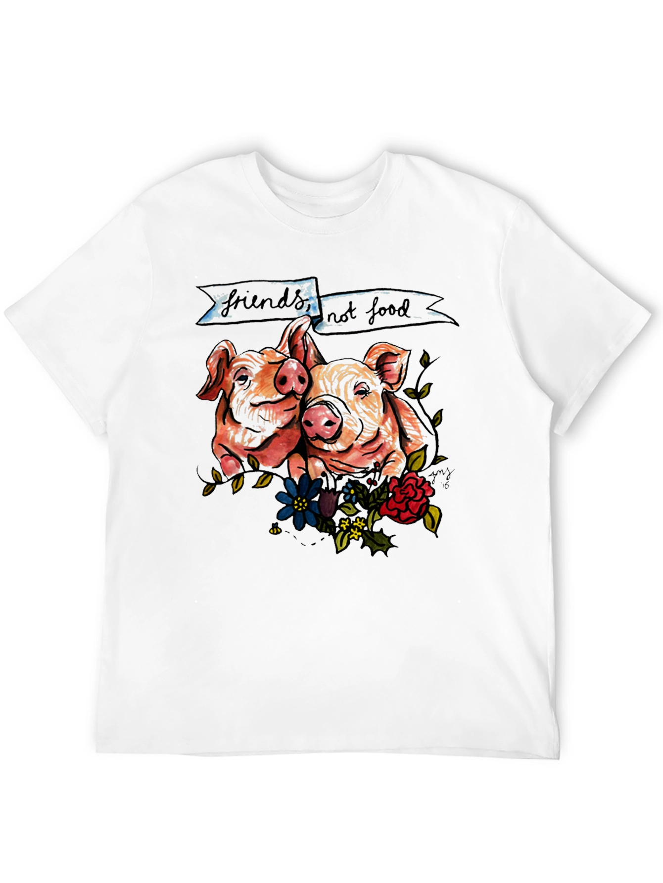 Camiseta Negra con Diseño de Cerditos Veganos
