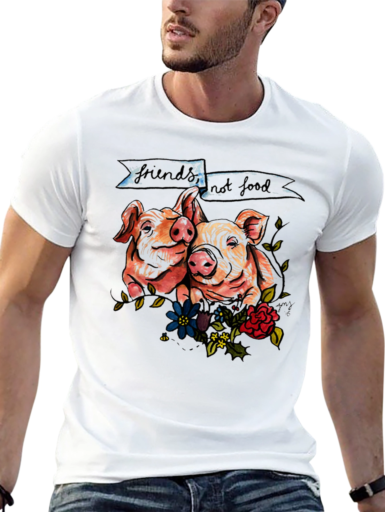 Camiseta Negra con Diseño de Cerditos Veganos