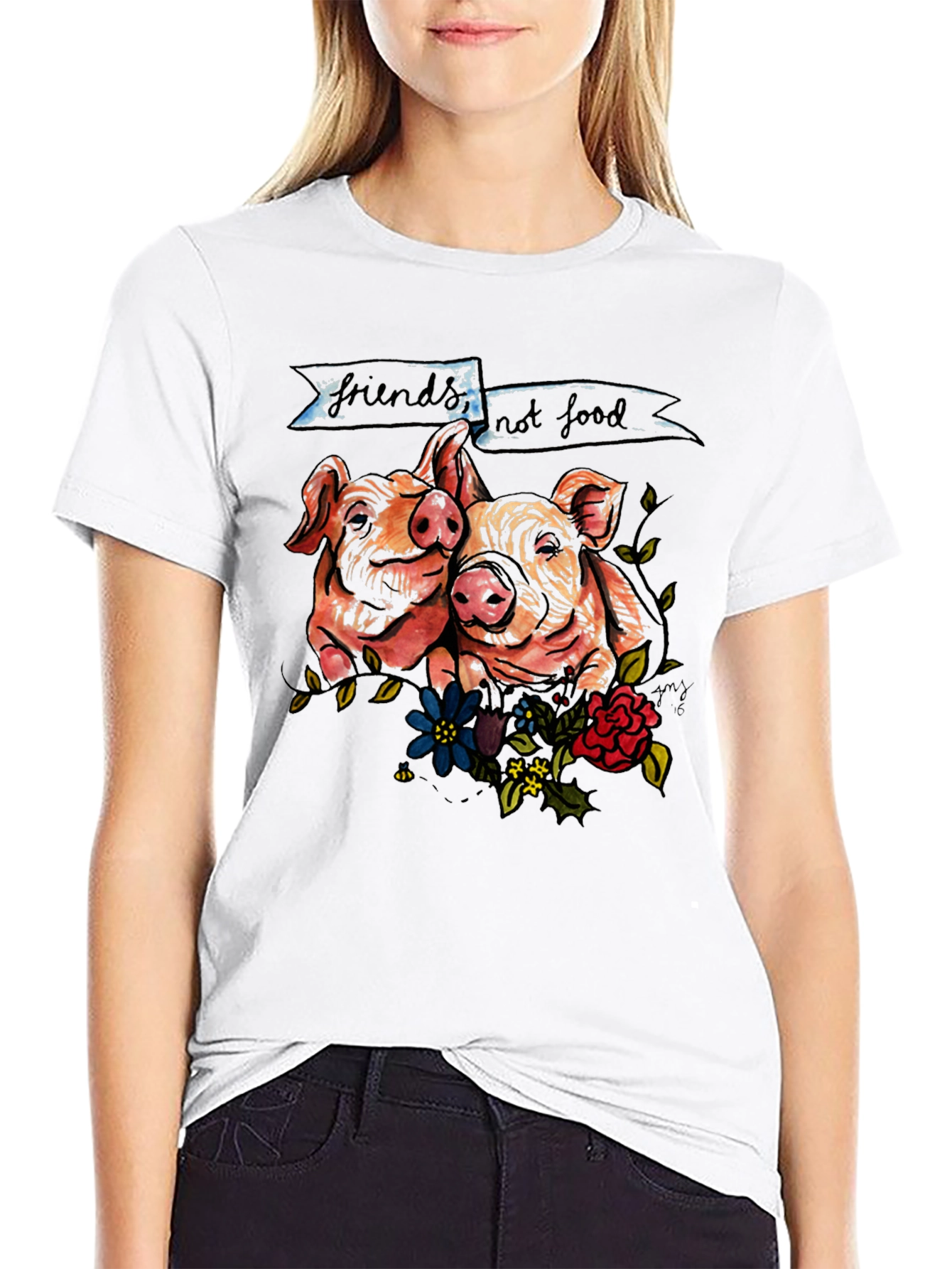 Camiseta Negra con Diseño de Cerditos Veganos