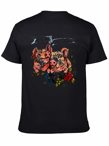 Camiseta Negra con Diseño de Cerditos Veganos