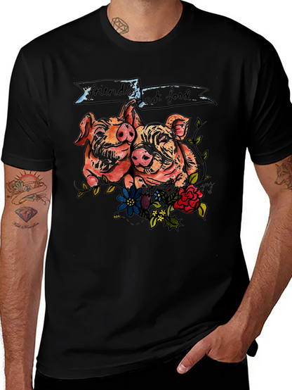 Camiseta Negra con Diseño de Cerditos Veganos