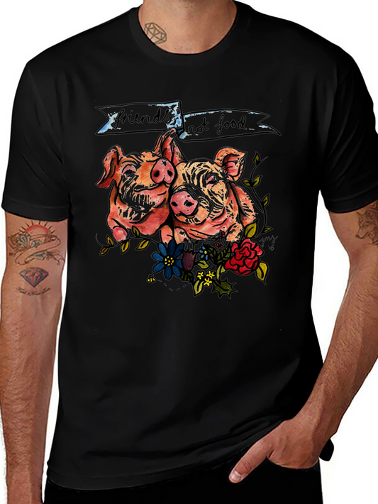 Camiseta Negra con Diseño de Cerditos Veganos