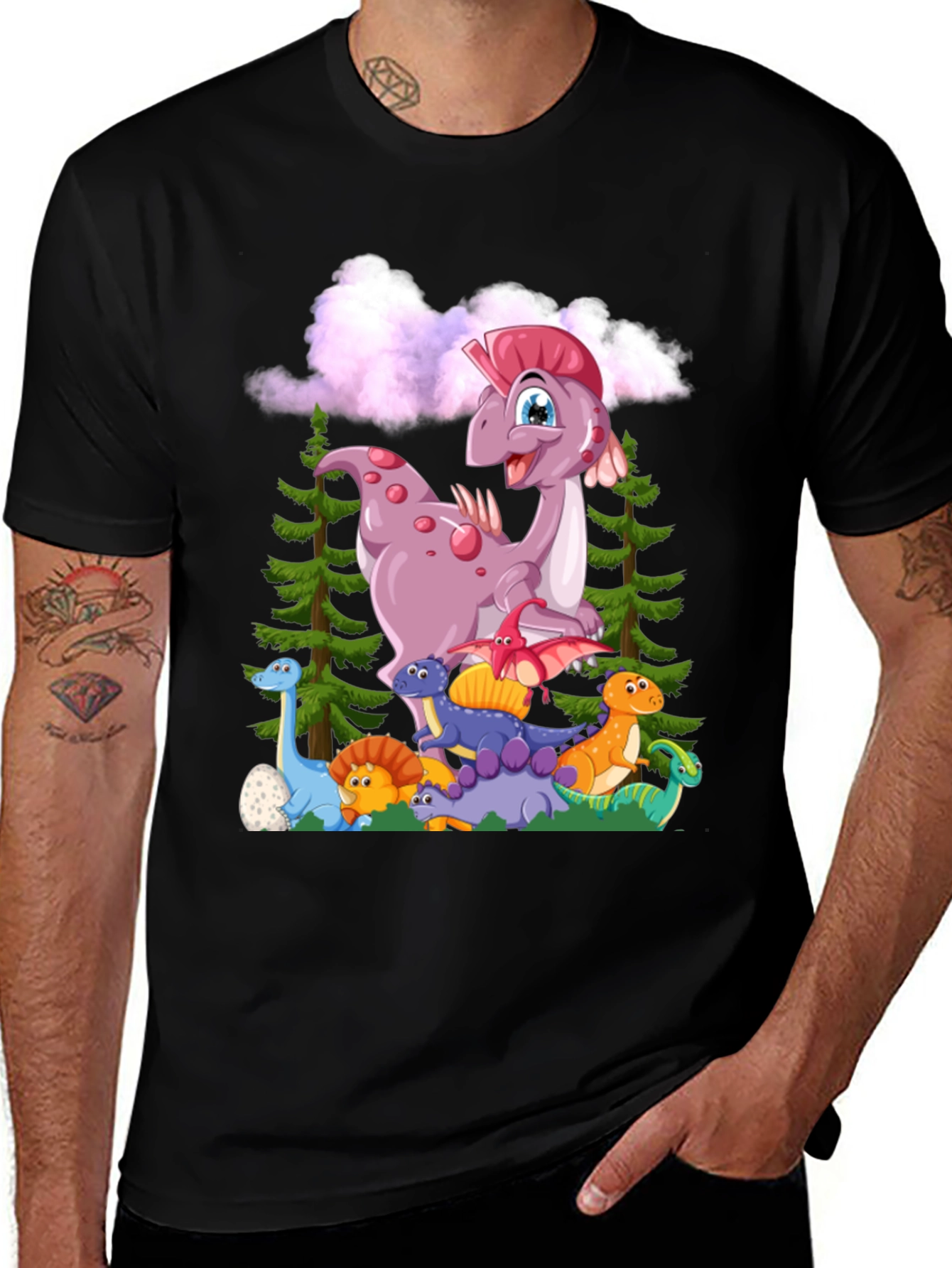 Camiseta Negra con Diseño de Dinosaurios para Niños