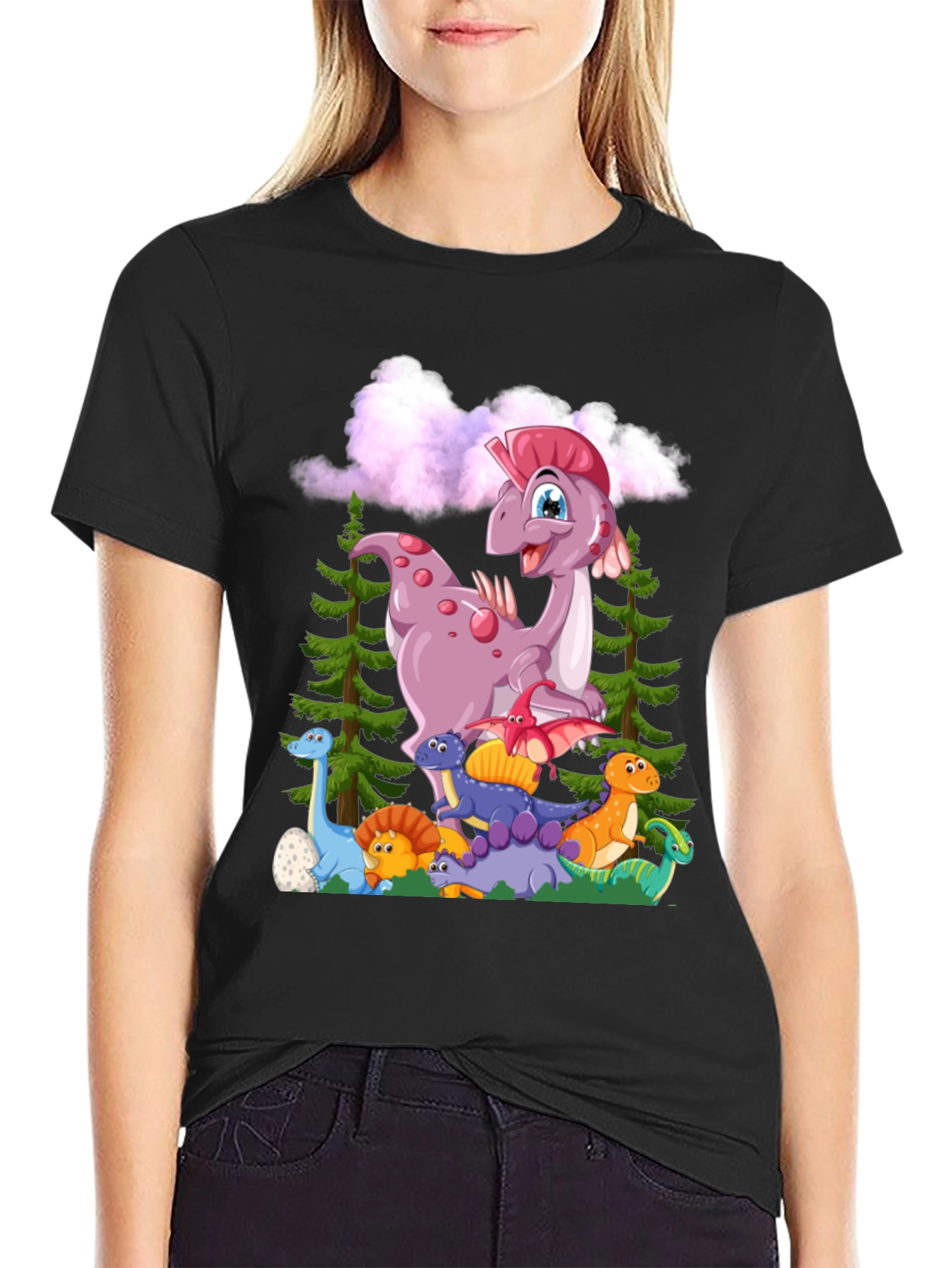 Camiseta Negra con Diseño de Dinosaurios para Niños