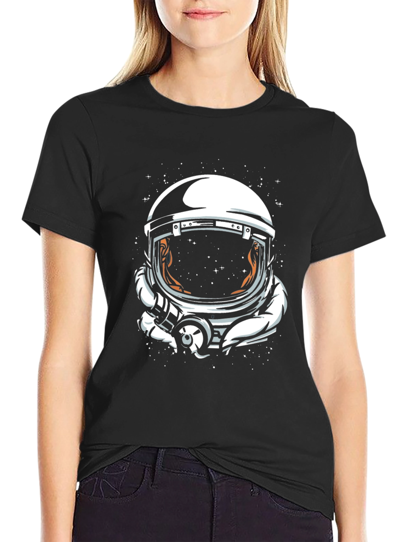 Camiseta Negra Estampado Astronauta Espacial