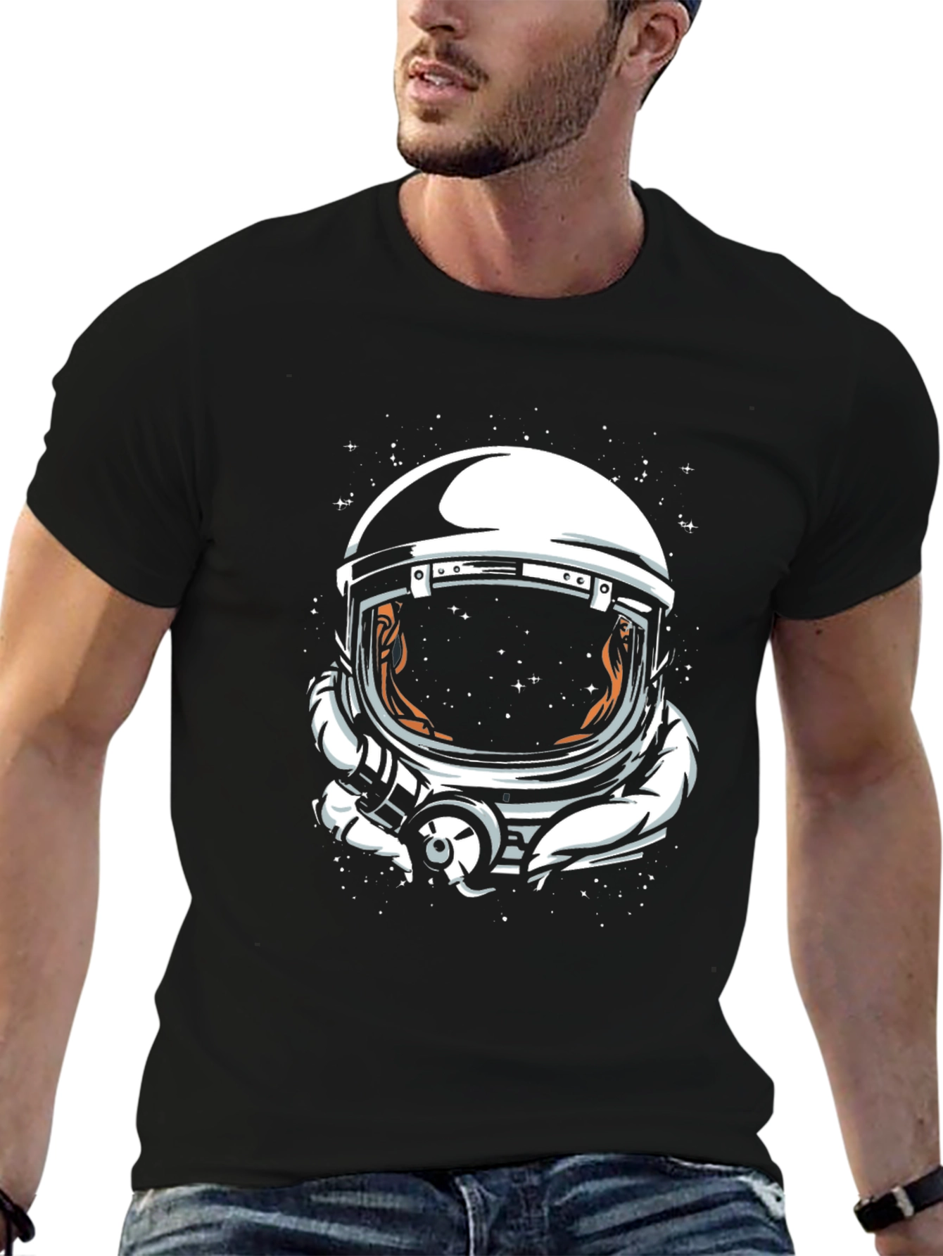 Camiseta Negra Estampado Astronauta Espacial
