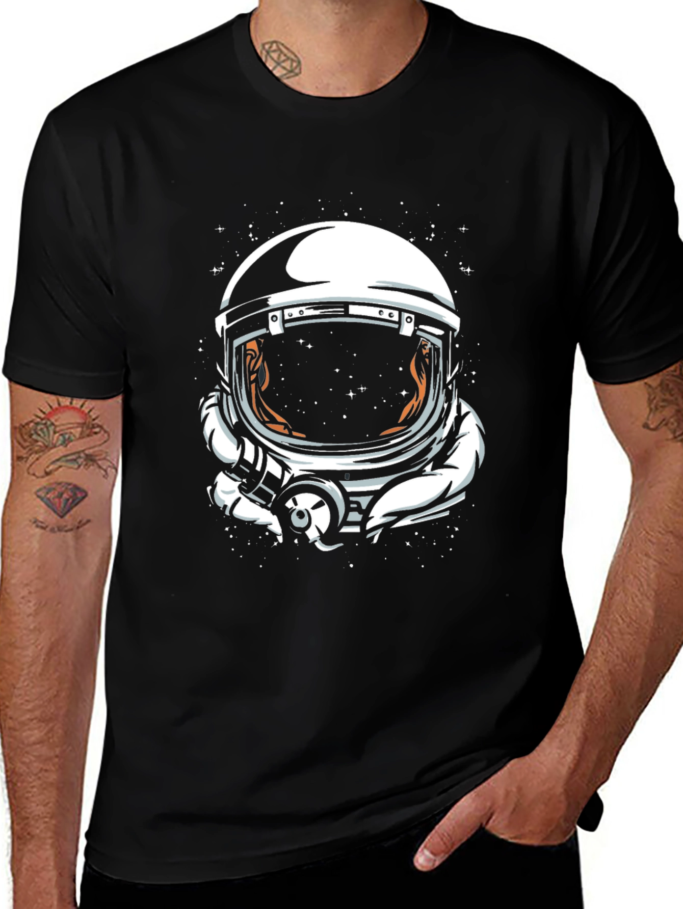 Camiseta Negra Estampado Astronauta Espacial