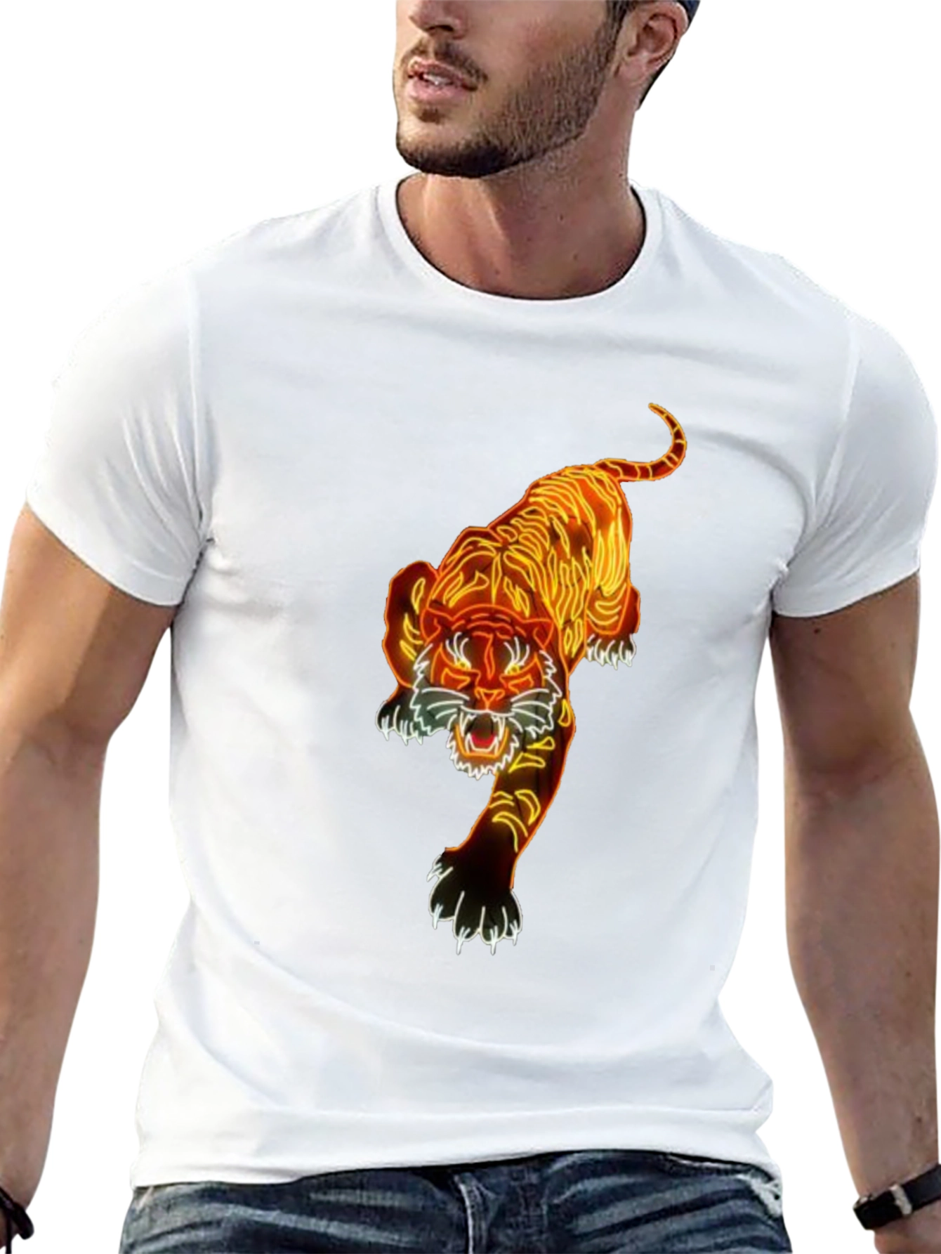 Camiseta Negra con Diseño de Tigre Neon
