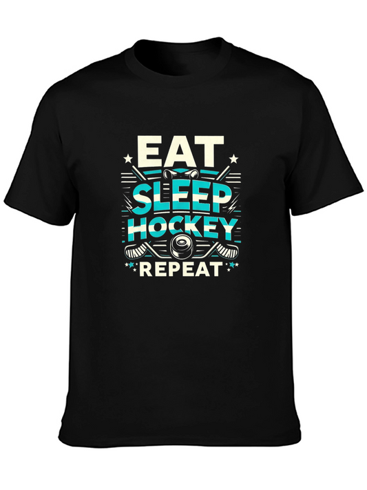 Camiseta Negra Hockey: Come Duerme Juega Repite