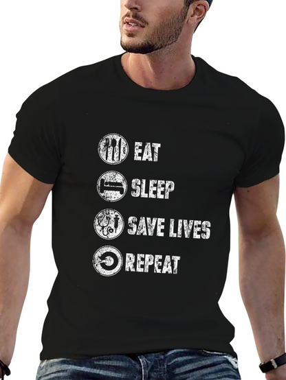 Camiseta Negra: Come Duerme Salva Vidas Repite