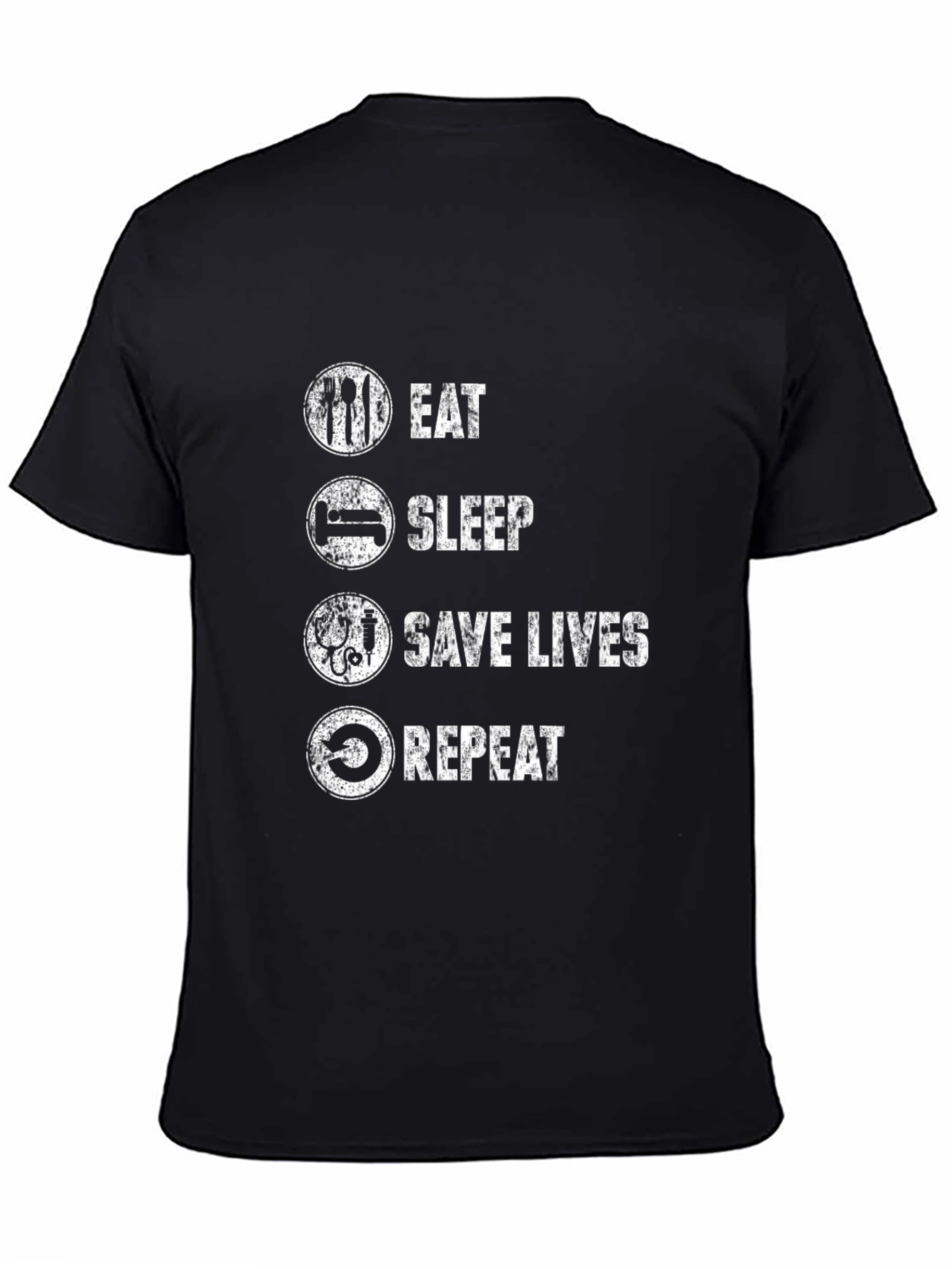 Camiseta Negra: Come Duerme Salva Vidas Repite