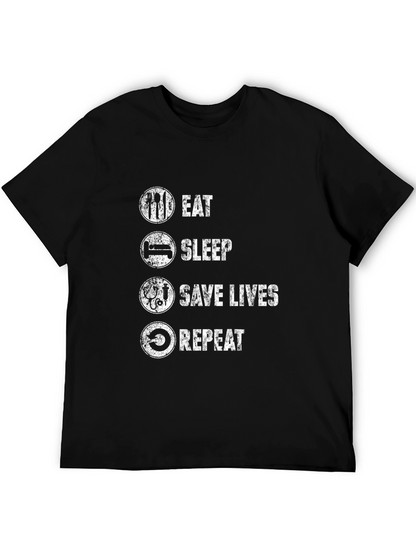 Camiseta Negra: Come Duerme Salva Vidas Repite