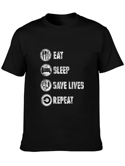 Camiseta Negra: Come Duerme Salva Vidas Repite