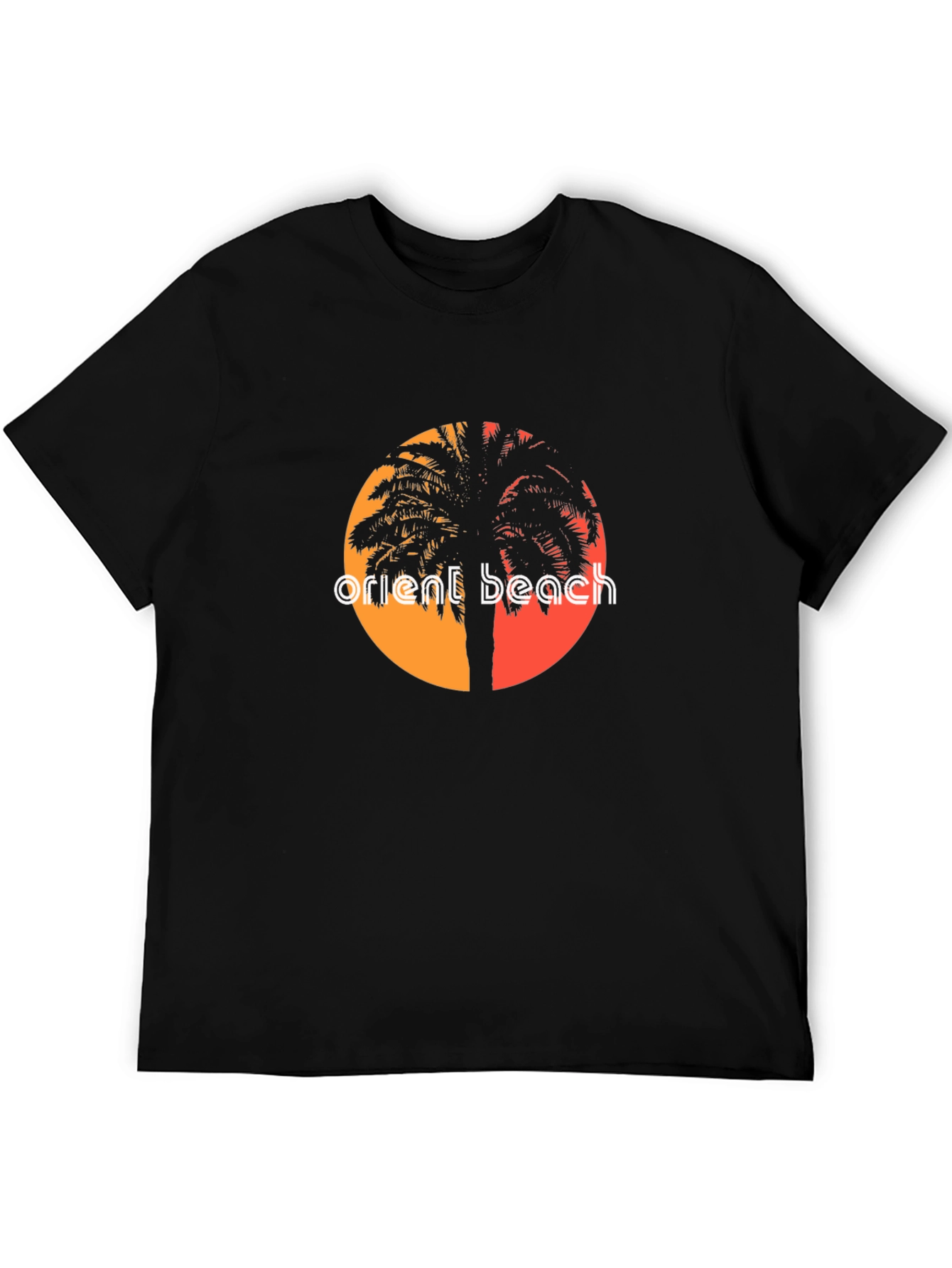 Camiseta Negra Orient Beach con Diseño Tropical