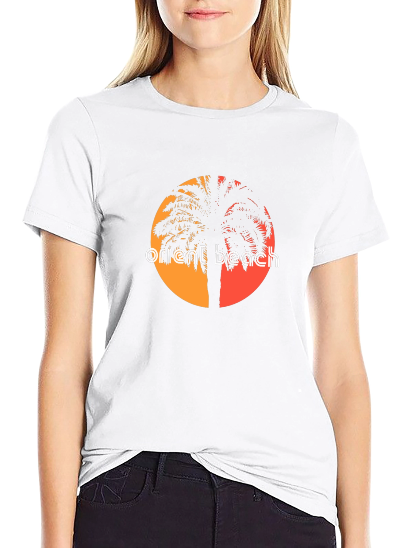 Camiseta Negra Orient Beach con Diseño Tropical