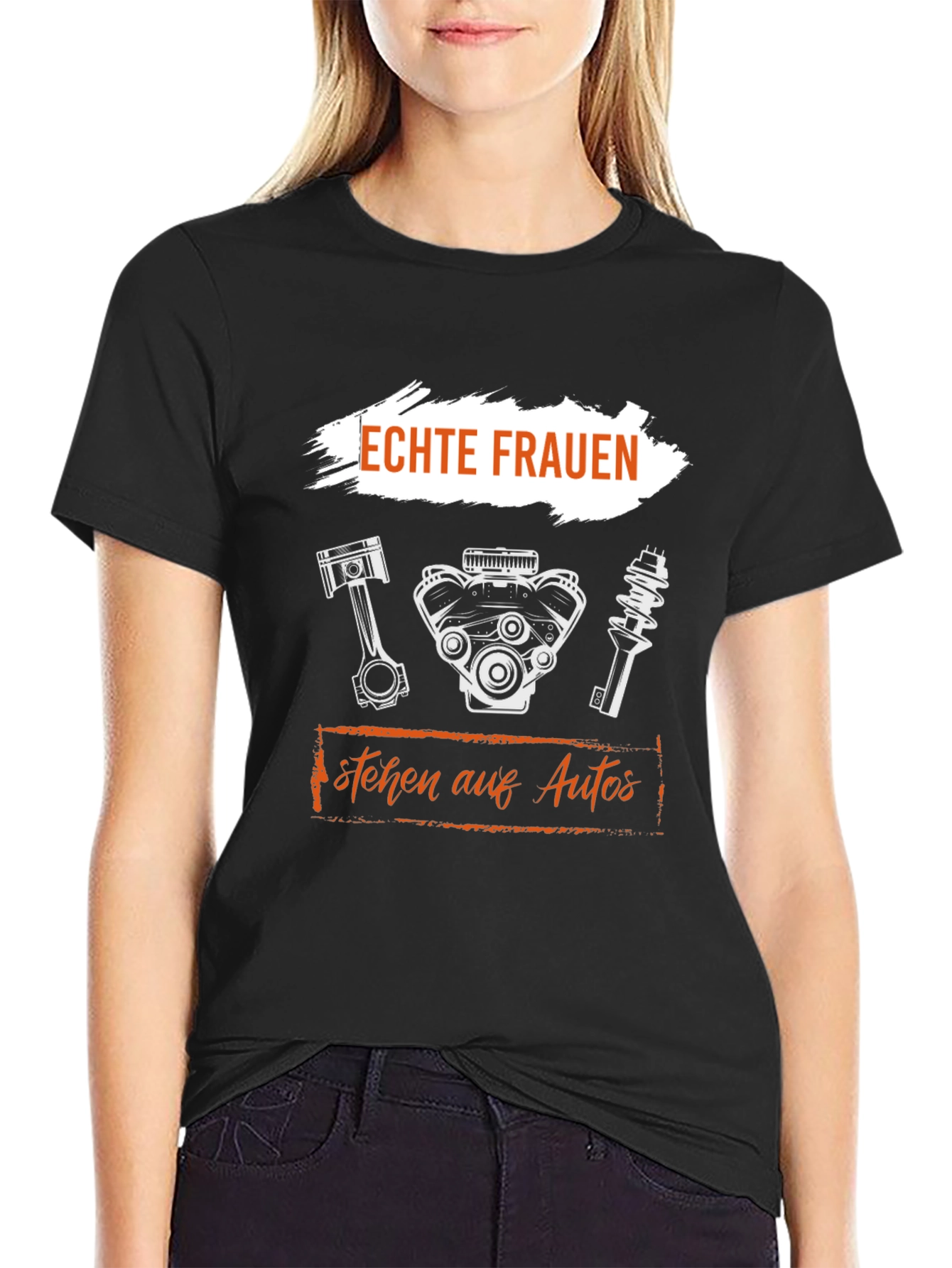 Camiseta Negra Mecánica - Echte Frauen stehen auf Autos