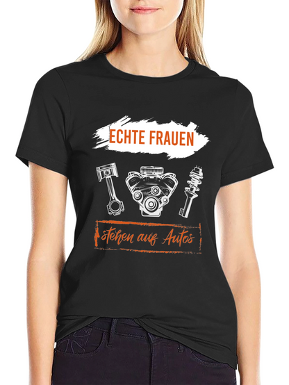 Camiseta Negra Mecánica - Echte Frauen stehen auf Autos