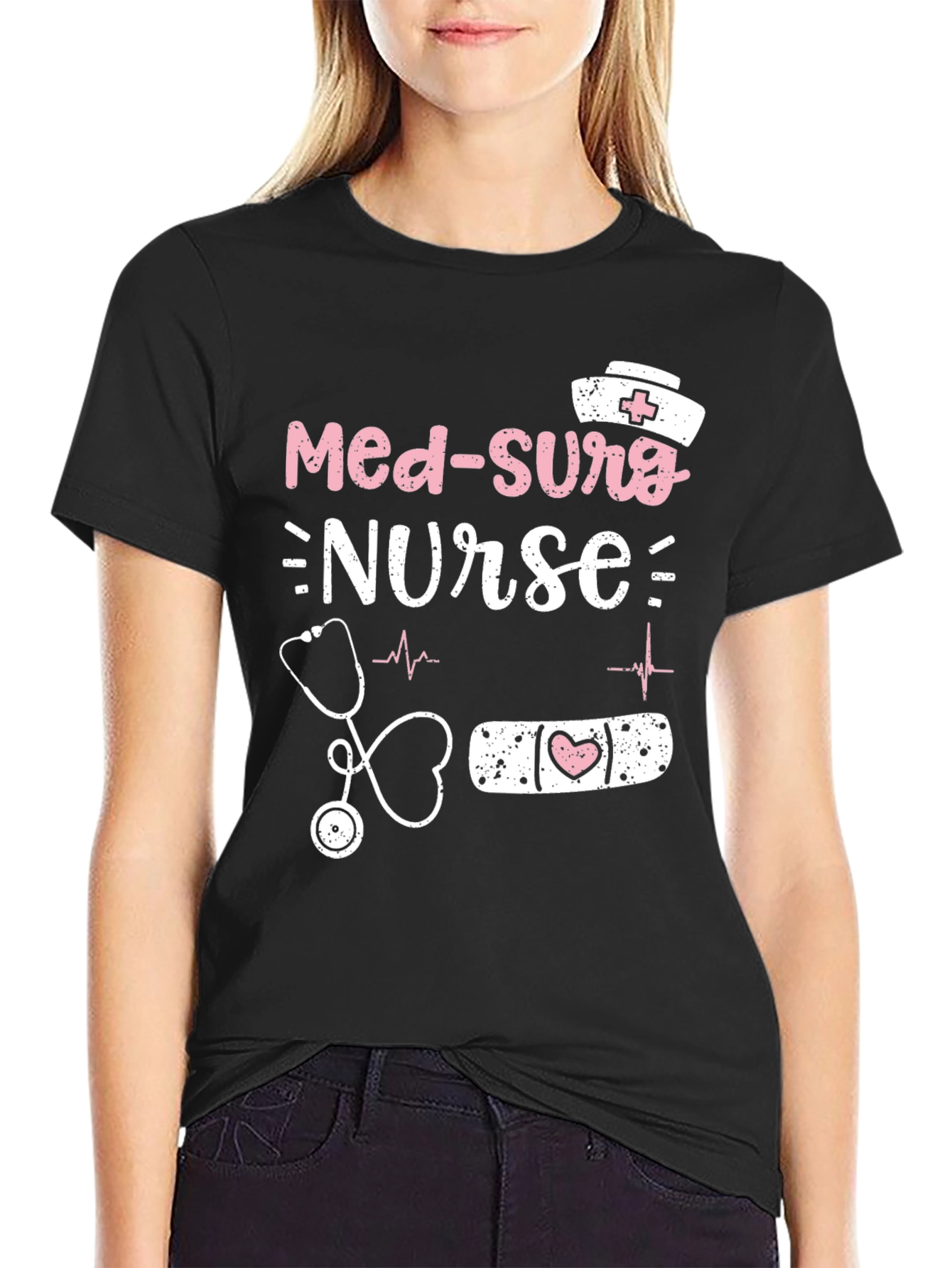 Camiseta Negra Med-Surg Nurse para Enfermeras