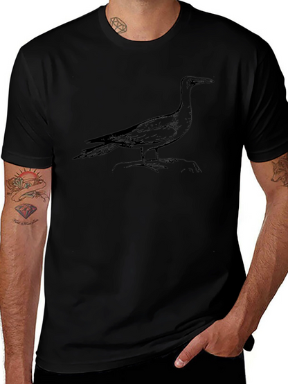 Camiseta Negra Estampada con Ave Marina