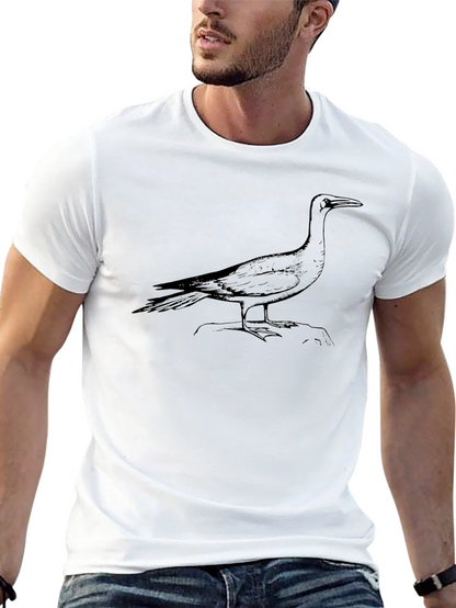 Camiseta Negra Estampada con Ave Marina