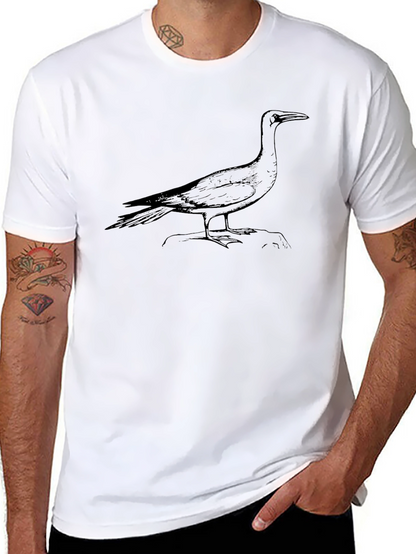 Camiseta Negra Estampada con Ave Marina