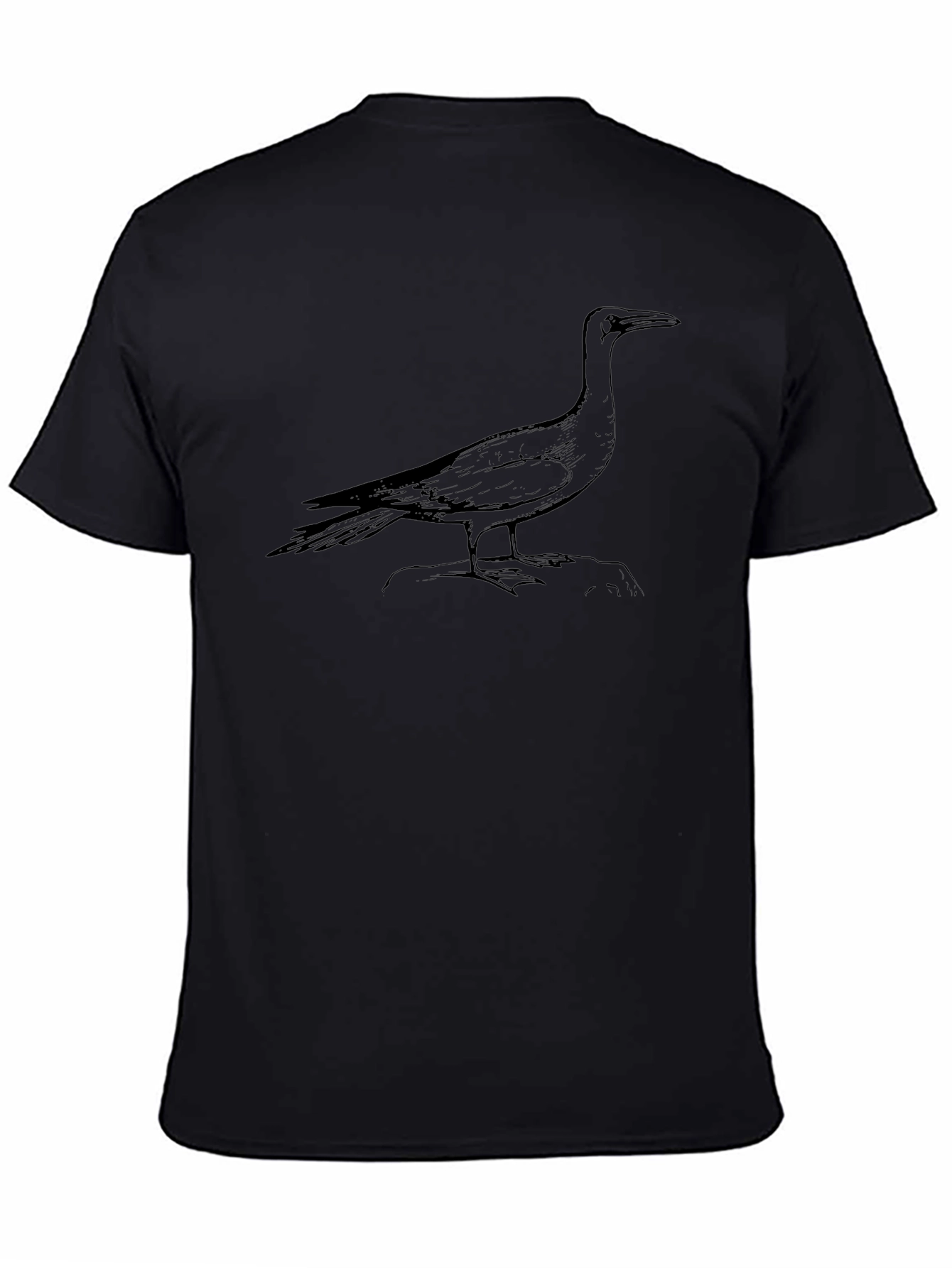 Camiseta Negra Estampada con Ave Marina