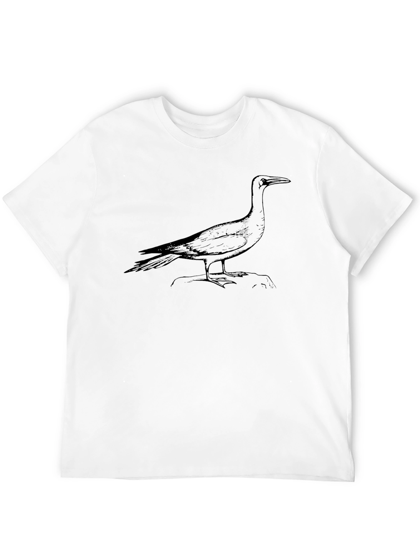 Camiseta Negra Estampada con Ave Marina