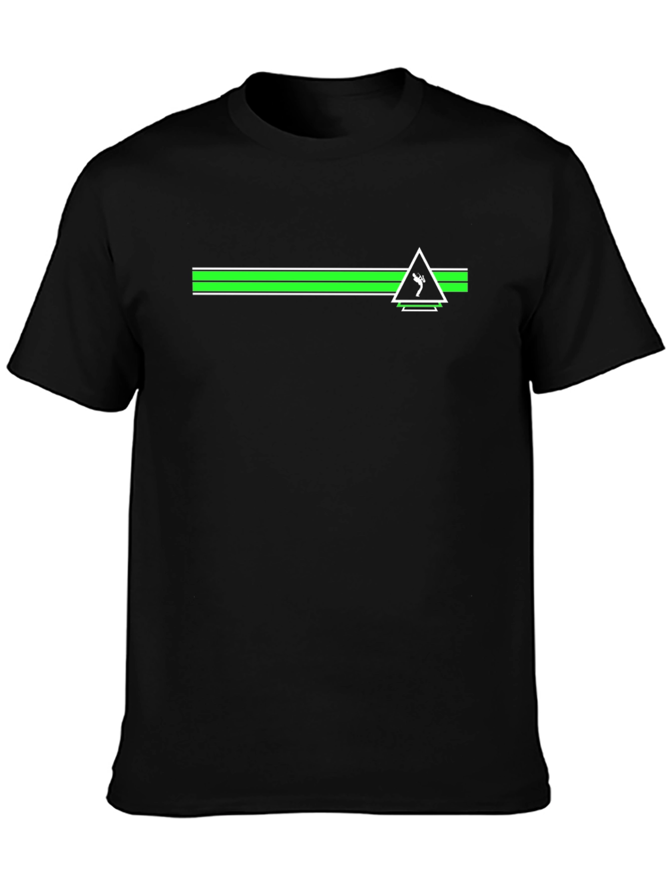 Camiseta Negra con Diseño Geométrico Verde y Blanco