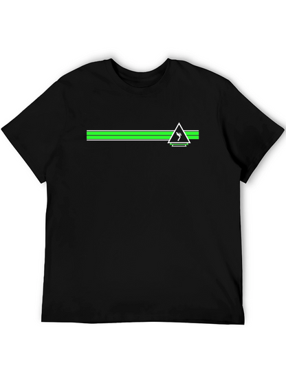 Camiseta Negra con Diseño Geométrico Verde y Blanco