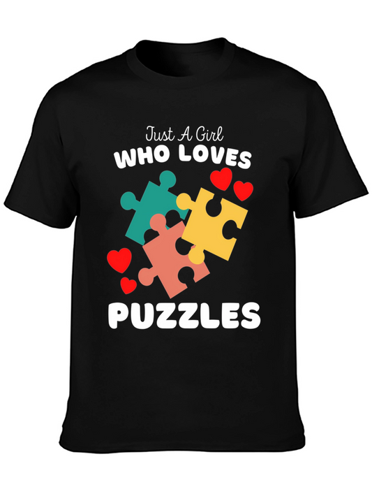 Camiseta Negra Just A Girl Who Loves Puzzles