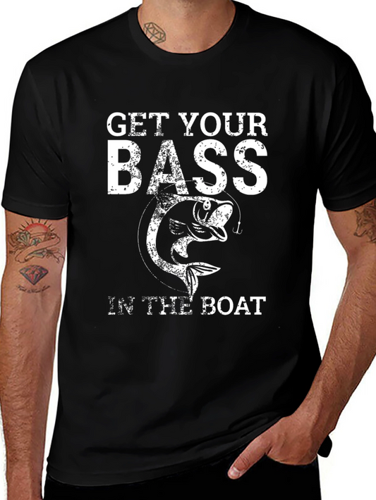 Camiseta Negra con Diseño de Pesca Get Your Bass In The Boat