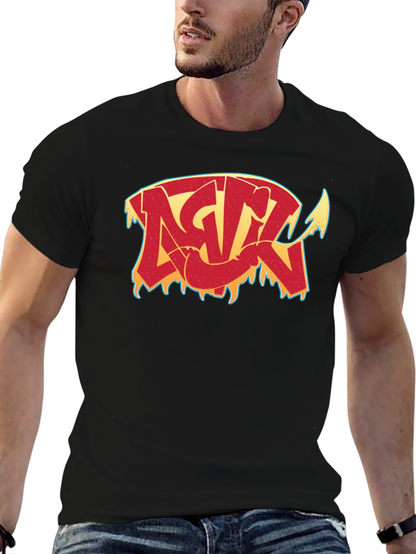 Camiseta Negra con Diseño Gráfico Estilizado
