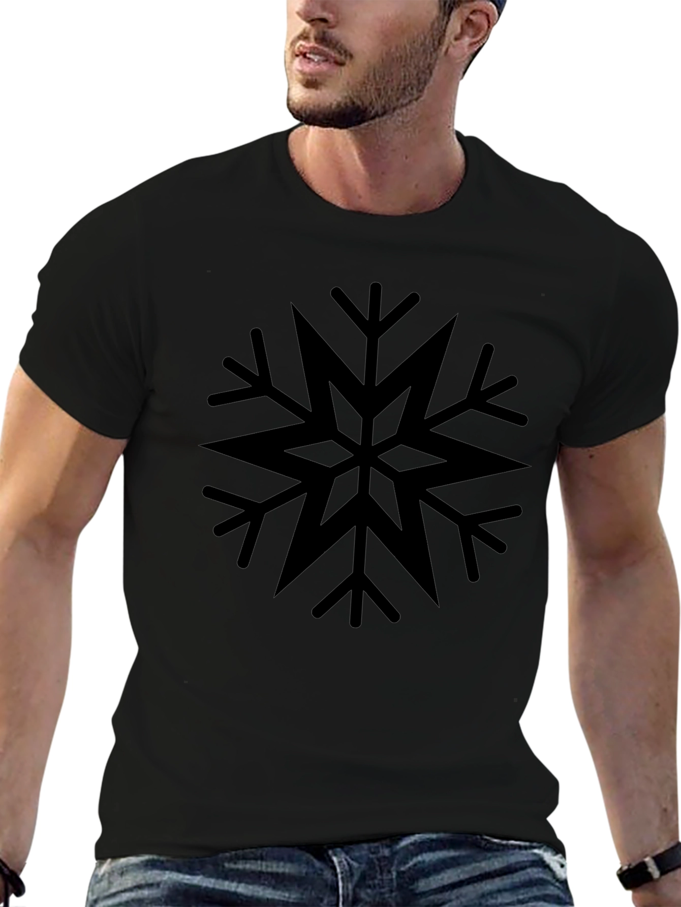 Camiseta Negra con Diseño de Copo de Nieve