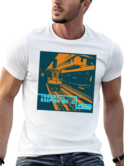 Camiseta Negra con Diseño de Tren Urbano Retro