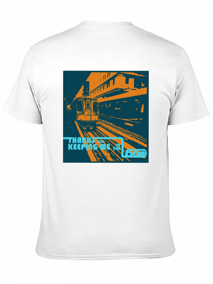 Camiseta Negra con Diseño de Tren Urbano Retro