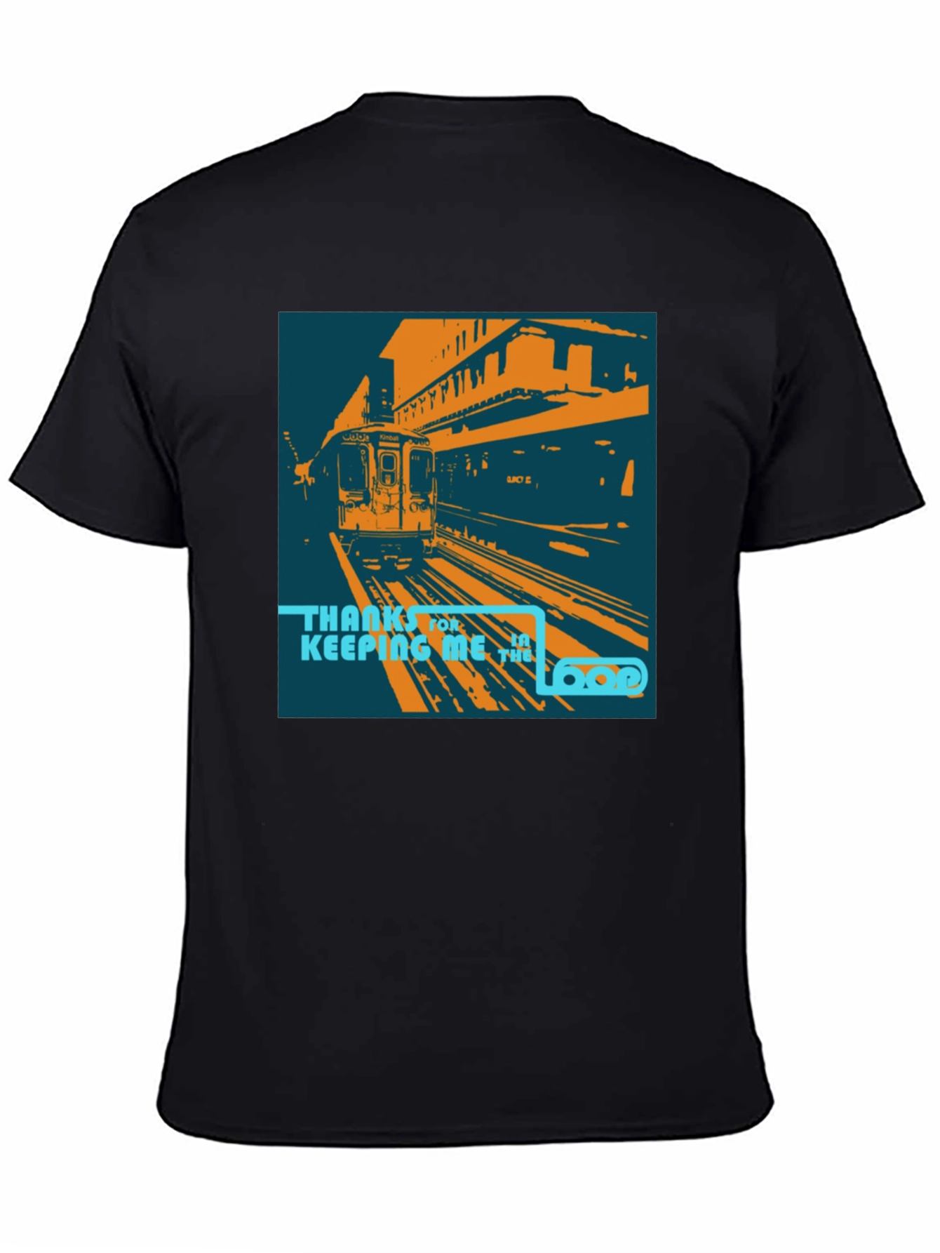 Camiseta Negra con Diseño de Tren Urbano Retro